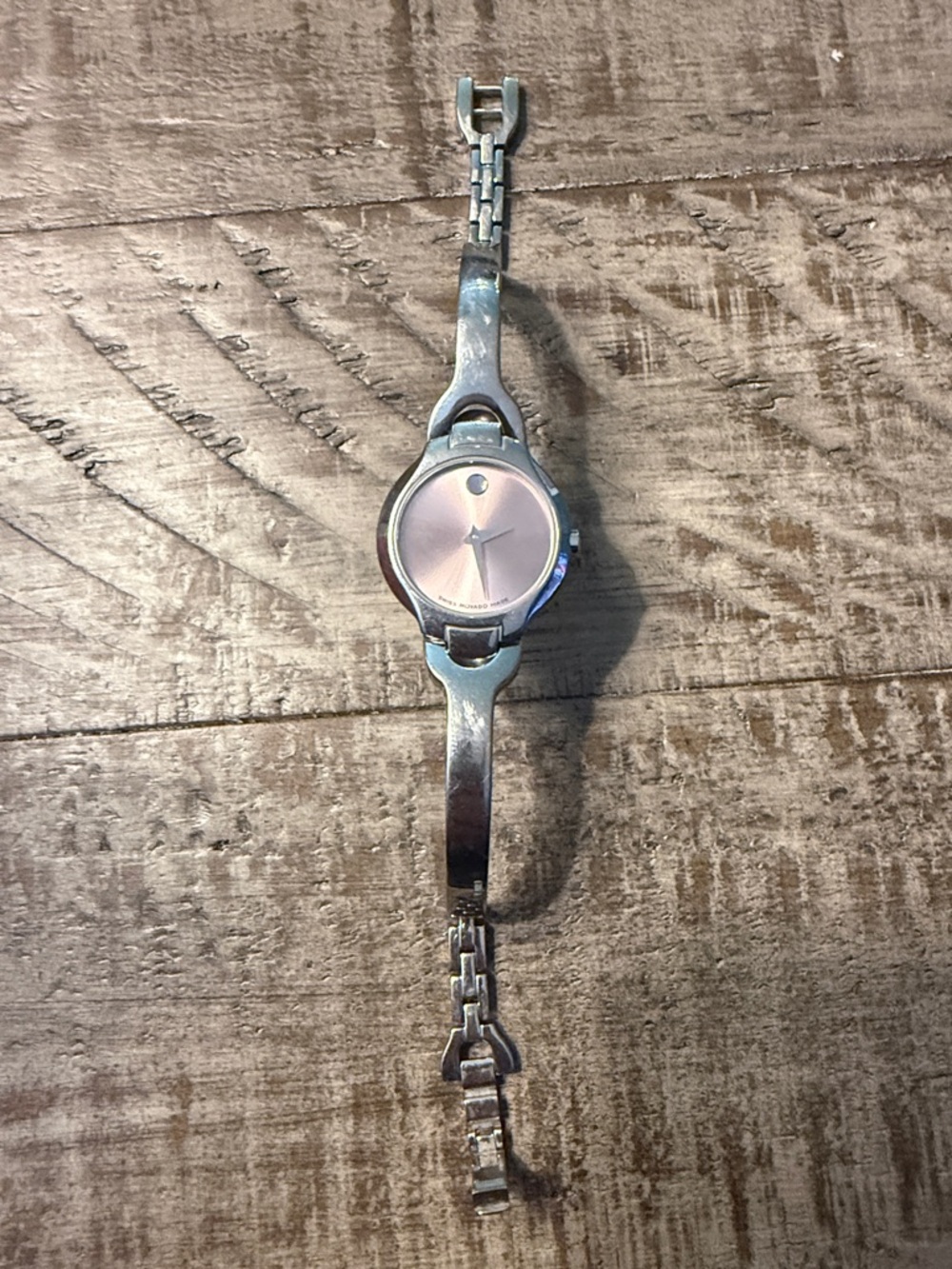 Movado Silver Bracelet Watch with Pink Sunburst Dial - Picture 2 of 3